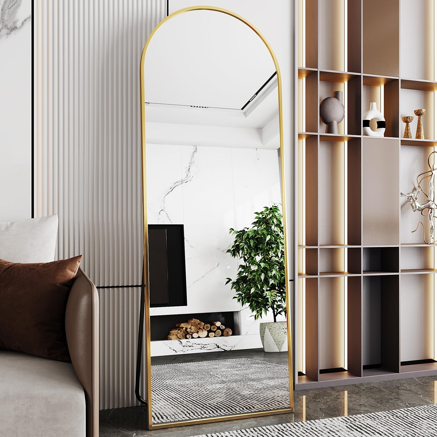 AUYHM nanoglass Arch Mirror Full LengthGold Mirror Full Length 71"x26"Standing Mirror Full LengthFull Body Mirror for BedroomLarge Mirror(Gold)